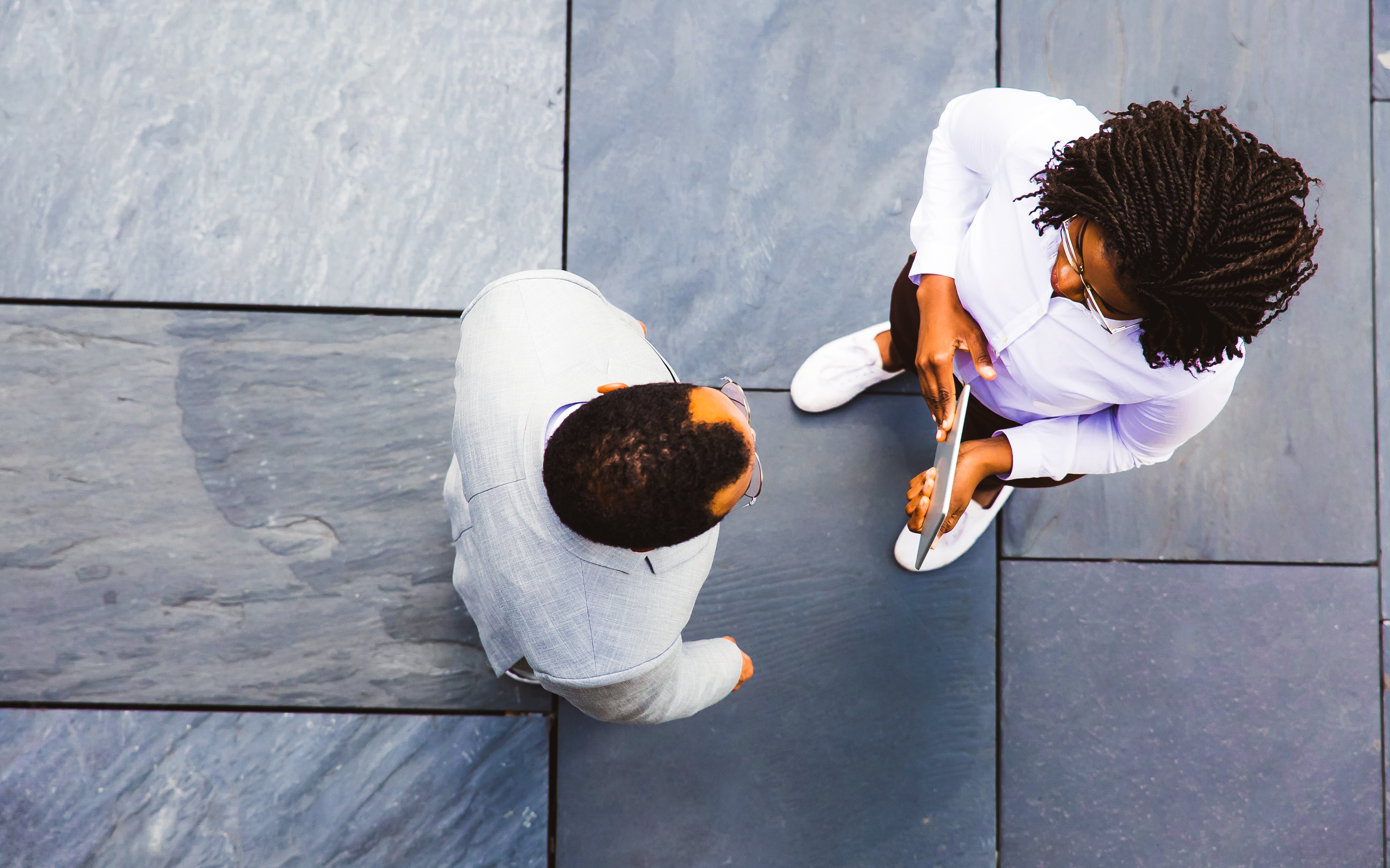 arial view of a man and woman