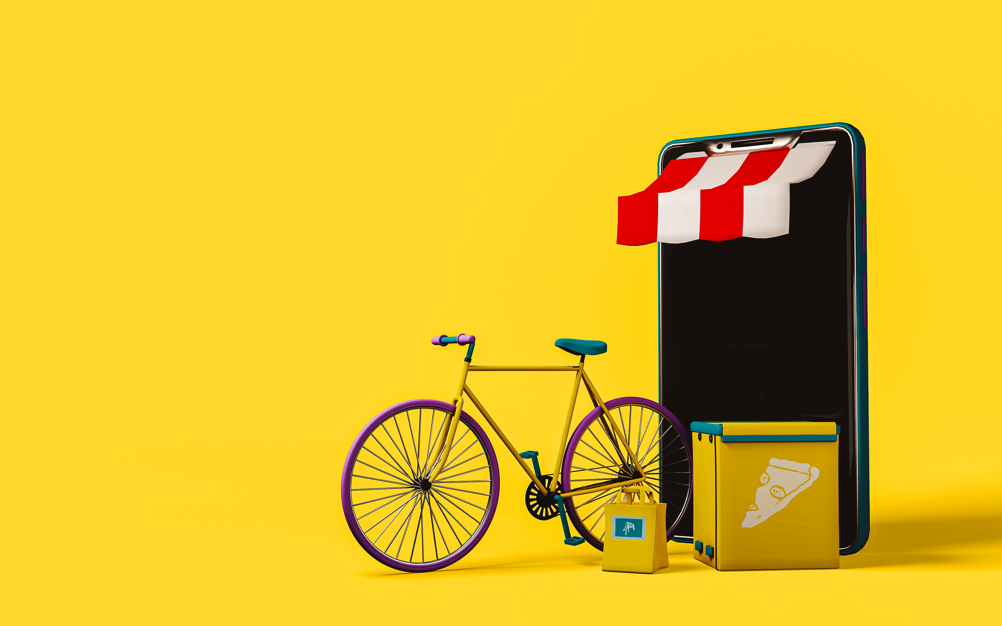 Bicycle, phone and packages